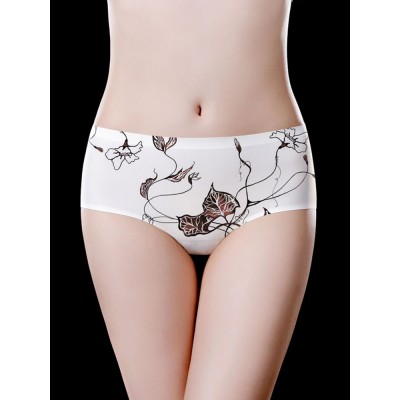 White Floral Printing Seamless Ice Silk Breathable Briefs