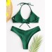 Women Green Halter String Backless Hot Thong Bikini