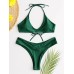 Women Green Halter String Backless Hot Thong Bikini