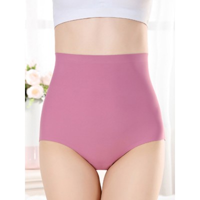 Plus Size Ice Silk Seamless High Waisted Full Hip Briefs