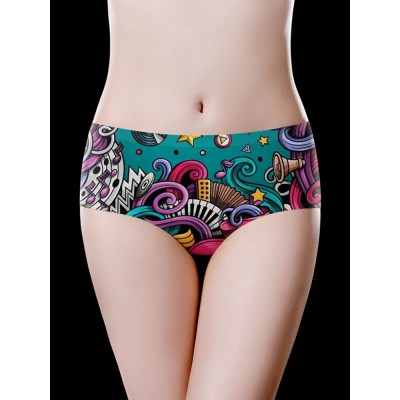 Ice Silk Graffiti Printing Seamless Full Hip Briefs