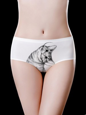 White Low Waist Seamless Print Cotton Crotch Briefs