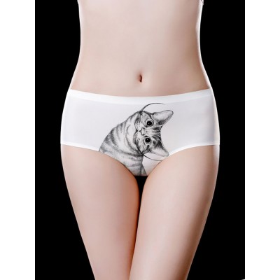 White Low Waist Seamless Print Cotton Crotch Briefs