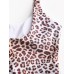 Women Tie Front Cut Out Swimwear Leopard Patchwork One Piece