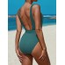 Women Knitted Jacquard Wide Straps Backless One Piece Swimwear with Belt