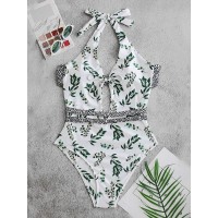 Flora Print Criss Cross Lace  up Backless Swimwear For Ladies