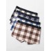 Mens 4Pcs Plaid Print Cotton Elastic Waist Home Breathable Thin U Convex Pouch Boxers Briefs