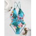 Womens Flora Printed Deep Open Necklines Strappy Backless Swimwear