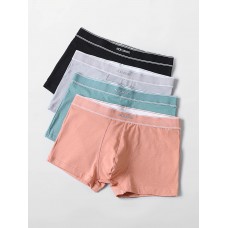 Mens Multi  Color 4Pcs Cotton Thin Breathable U Convex Pouch Home Comfy Boxers Briefs