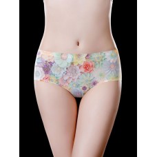 Mid Waisted Floral Printing Seamless Cotton Crotch Briefs