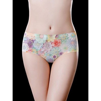 Mid Waisted Floral Printing Seamless Cotton Crotch Briefs