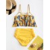 Plus Size High Waist Flora Printed Spaghetti Strap Backless Bikinis Swimwear