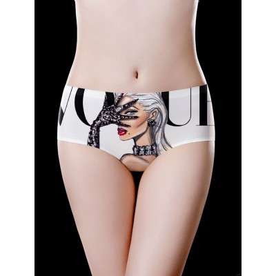 White Fashionable Print Seamless Cotton Crotch Briefs