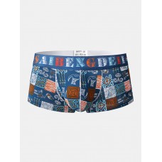 Mens Underwear Graffiti Print Faux Silk U Convex Boxers