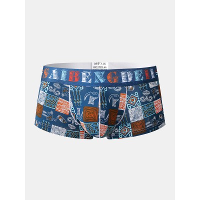 Mens Underwear Graffiti Print Faux Silk U Convex Boxers