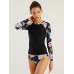 Women Floral Print Long Sleeves Sunscreen Cover Belly Sports Surfing Bikini