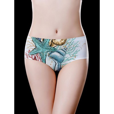 Mid Waist Printed Ice Silk Seamless Elastic Briefs