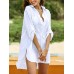 Women Solid Color Cover Up Loose Sun Protection High  Low Hem Beach Dress