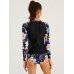 Women Floral Print Long Sleeves Sunscreen Cover Belly Sports Surfing Bikini