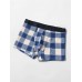 Mens 4Pcs Plaid Print Cotton Elastic Waist Home Breathable Thin U Convex Pouch Boxers Briefs