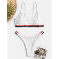 Women Striped Trim Swimwear Thong Bikinis