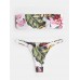 Women Tropical Print Bandeau Bikini Thong Backless Swimsuit