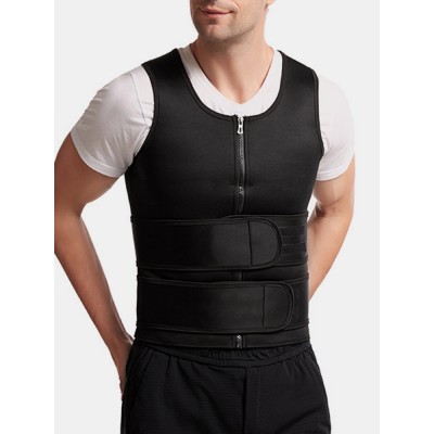 Mens Tummy Control Waist Trainer Zip Front Vest Shapewear With Double Sticky Belts