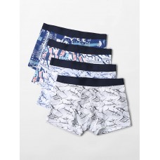 4Pcs Mens Printing Elastic Mid Waist Breathable Home Boyshorts Boxers Briefs