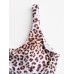 Women Tie Front Cut Out Swimwear Leopard Patchwork One Piece