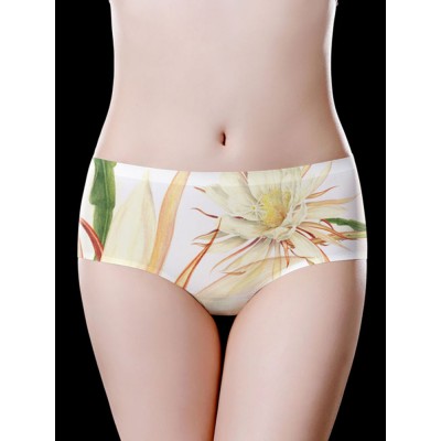 Floral Printed Ice Silk Seamless Low Waist Comfy Briefs