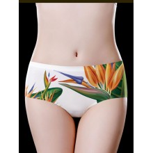 White Floral Print Seamless Ice Silk Low Waist Briefs