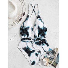 Wireless Printed Drawstring High Waist Elegant Swimwear