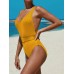 Women Knitted Jacquard Wide Straps Backless One Piece Swimwear with Belt