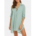 Women Solid Color Cover Up Loose Sun Protection High  Low Hem Beach Dress