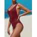 Women Knitted Jacquard Wide Straps Backless One Piece Swimwear with Belt