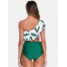 Women Floral Print One Shoulder Ruffles High Waist Designer Bikini