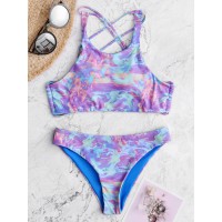 Criss Cross Drawstring Printed Mid Waist Chic Swimwear