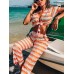 Geometric Print Knotted Short Sleeve Top High Waist Pants Thin Beach Two Piece Set Cover Ups