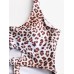 Women Tie Front Cut Out Swimwear Leopard Patchwork One Piece