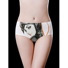 White Printing Ice Silk Seamless Cotton Crotch Briefs