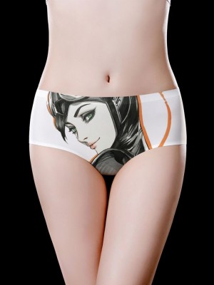 White Printing Ice Silk Seamless Cotton Crotch Briefs