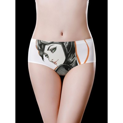 White Printing Ice Silk Seamless Cotton Crotch Briefs