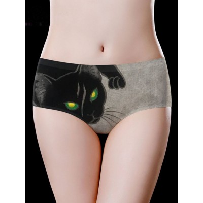 Seamless Cat Printing Ice Silk Low Waist Briefs