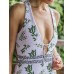 Flora Print Criss Cross Lace  up Backless Swimwear For Ladies