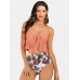 Women Floral Print Ruffles V  Neck Spaghetti Straps Hot High Waist Bikini