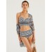 Women Vintage Ethnic Print Push Up Bandage Hot Bikini Cover Ups Three Pieces