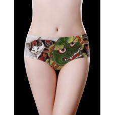 Ice Silk Seamless Low Waist Printing Cotton Crotch Briefs